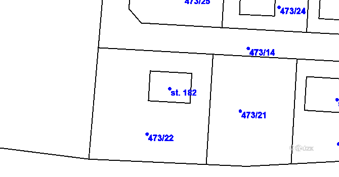 Parcela st. 182 v KÚ Chvalovice u Nymburka, Katastrální mapa