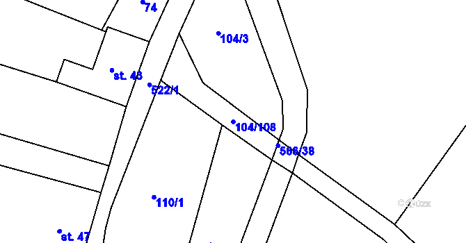 Parcela st. 104/108 v KÚ Chvalovice u Nymburka, Katastrální mapa
