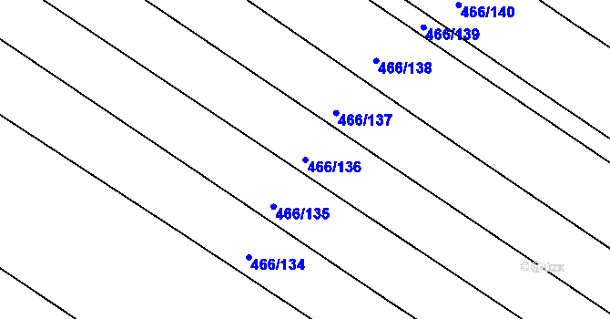 Parcela st. 466/136 v KÚ Chvalovice u Nymburka, Katastrální mapa
