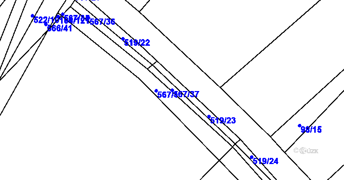 Parcela st. 567/37 v KÚ Chvalovice u Nymburka, Katastrální mapa