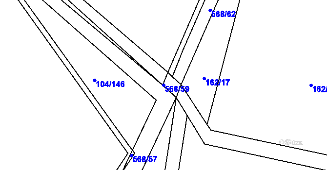 Parcela st. 568/59 v KÚ Chvalovice u Nymburka, Katastrální mapa