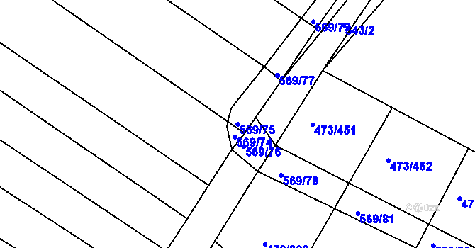 Parcela st. 569/75 v KÚ Chvalovice u Nymburka, Katastrální mapa
