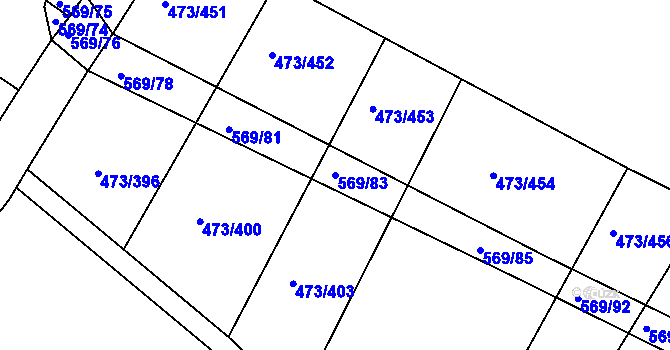 Parcela st. 569/83 v KÚ Chvalovice u Nymburka, Katastrální mapa