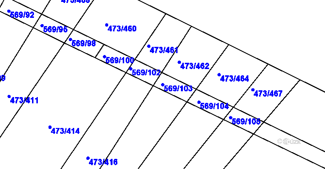 Parcela st. 569/103 v KÚ Chvalovice u Nymburka, Katastrální mapa
