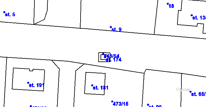 Parcela st. 543/54 v KÚ Chvalovice u Nymburka, Katastrální mapa
