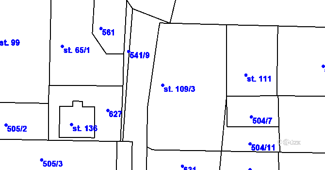 Parcela st. 109/3 v KÚ Chvalovice u Nymburka, Katastrální mapa
