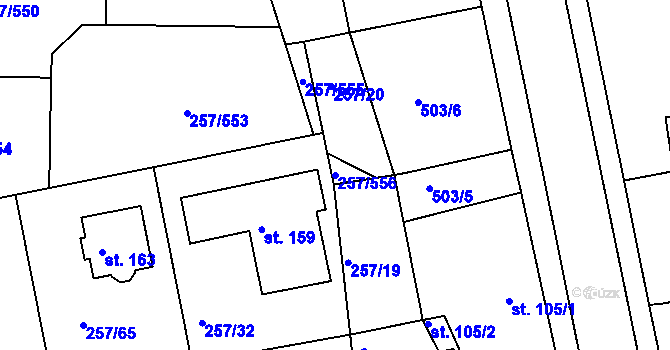 Parcela st. 257/556 v KÚ Chvalovice u Nymburka, Katastrální mapa