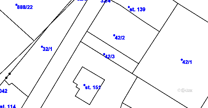 Parcela st. 42/3 v KÚ Chvalovice u Nymburka, Katastrální mapa