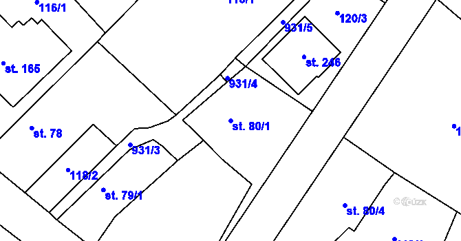 Parcela st. 80/1 v KÚ Kovanice, Katastrální mapa