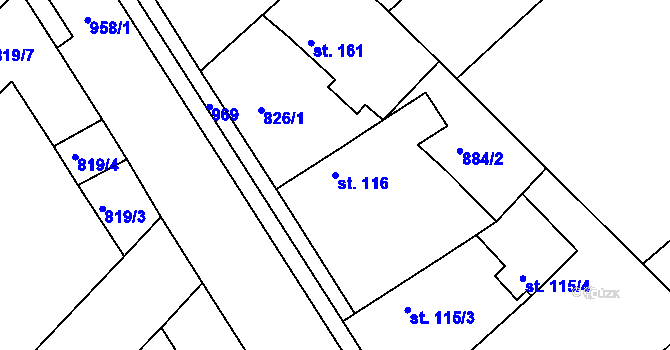 Parcela st. 116 v KÚ Kovanice, Katastrální mapa