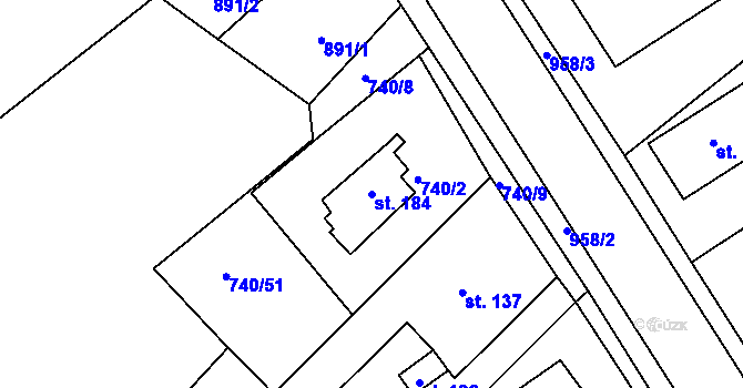 Parcela st. 184 v KÚ Kovanice, Katastrální mapa