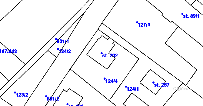 Parcela st. 202 v KÚ Kovanice, Katastrální mapa