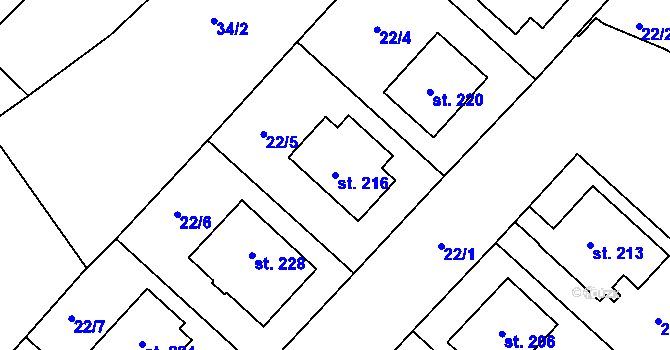 Parcela st. 216 v KÚ Kovanice, Katastrální mapa