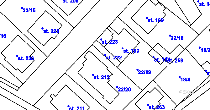 Parcela st. 222 v KÚ Kovanice, Katastrální mapa