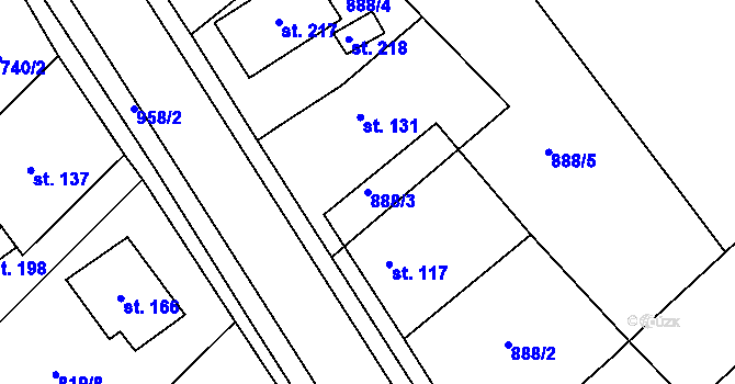 Parcela st. 888/3 v KÚ Kovanice, Katastrální mapa