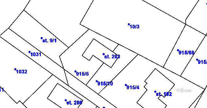 Parcela st. 283 v KÚ Kovanice, Katastrální mapa