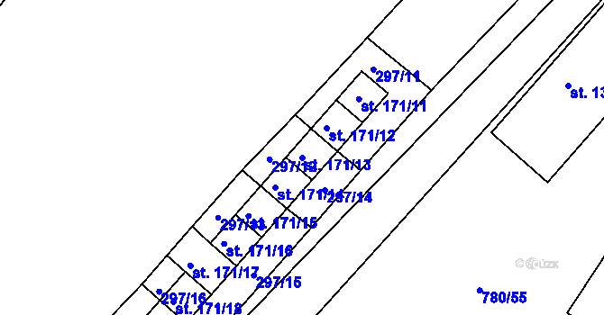 Parcela st. 171/13 v KÚ Kovanice, Katastrální mapa