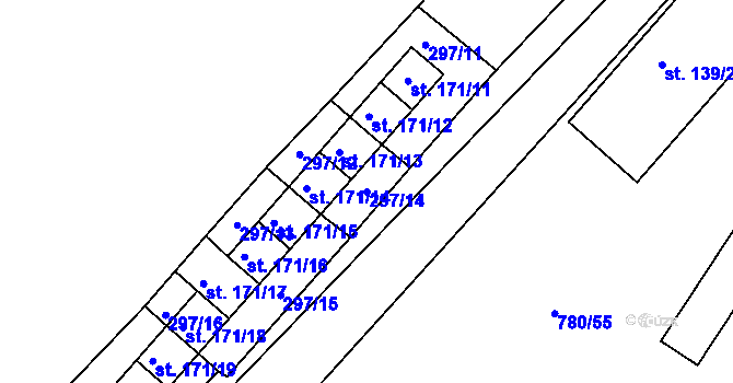 Parcela st. 297/14 v KÚ Kovanice, Katastrální mapa