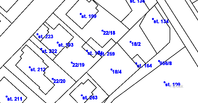 Parcela st. 259 v KÚ Kovanice, Katastrální mapa