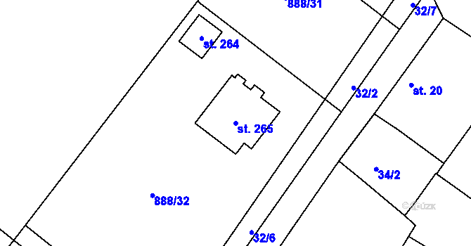 Parcela st. 265 v KÚ Kovanice, Katastrální mapa