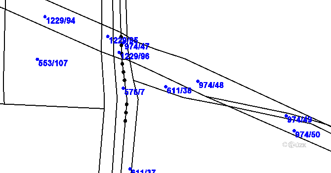 Parcela st. 611/38 v KÚ Kovanice, Katastrální mapa