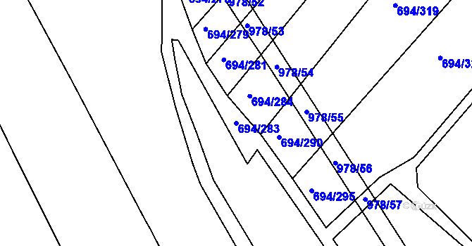 Parcela st. 694/283 v KÚ Kovanice, Katastrální mapa