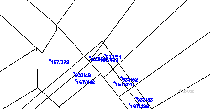 Parcela st. 933/51 v KÚ Kovanice, Katastrální mapa