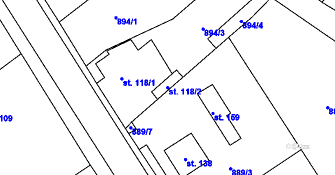 Parcela st. 118/2 v KÚ Kovanice, Katastrální mapa