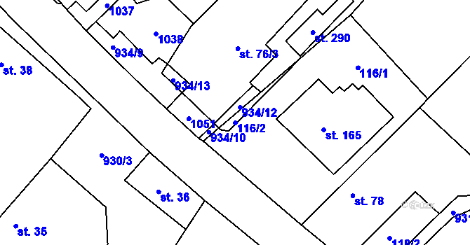 Parcela st. 116/2 v KÚ Kovanice, Katastrální mapa