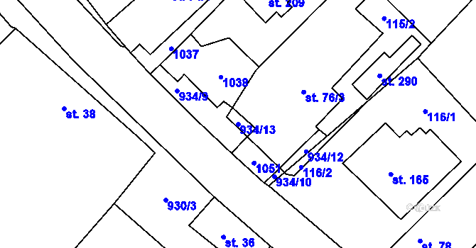 Parcela st. 934/13 v KÚ Kovanice, Katastrální mapa