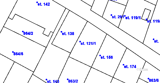 Parcela st. 121/1 v KÚ Kovansko, Katastrální mapa