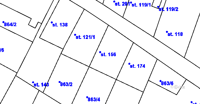 Parcela st. 156 v KÚ Kovansko, Katastrální mapa