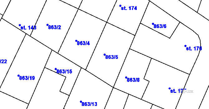 Parcela st. 863/5 v KÚ Kovansko, Katastrální mapa