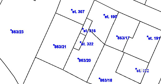 Parcela st. 322 v KÚ Kovansko, Katastrální mapa