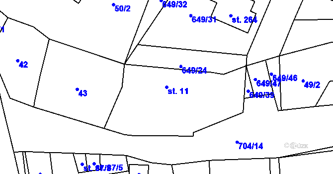 Parcela st. 11 v KÚ Kovářov, Katastrální mapa