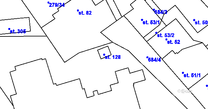 Parcela st. 128 v KÚ Kovářov, Katastrální mapa