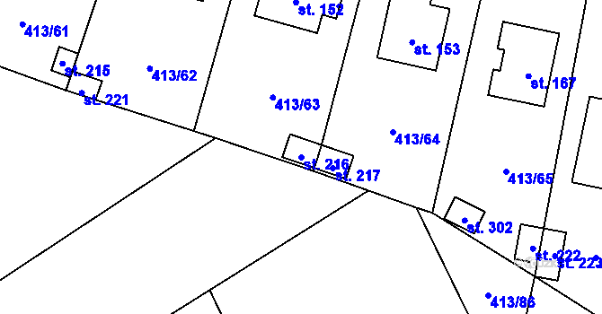 Parcela st. 216 v KÚ Kovářov, Katastrální mapa