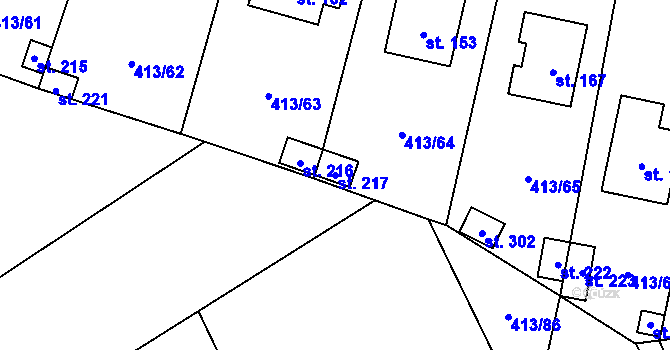 Parcela st. 217 v KÚ Kovářov, Katastrální mapa