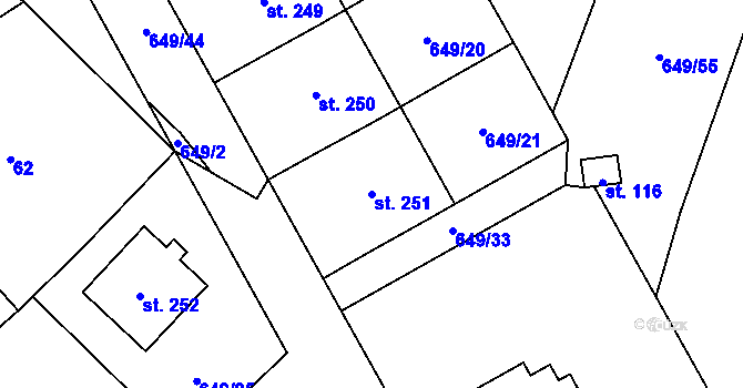 Parcela st. 251 v KÚ Kovářov, Katastrální mapa