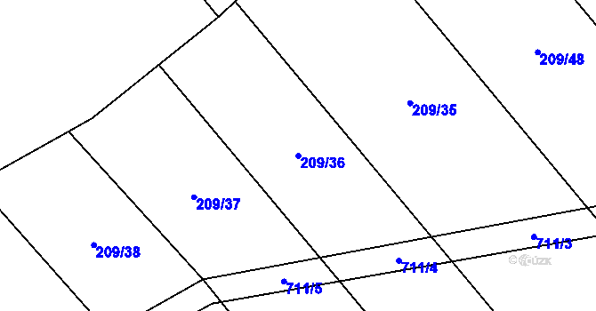 Parcela st. 209/36 v KÚ Kovářov, Katastrální mapa