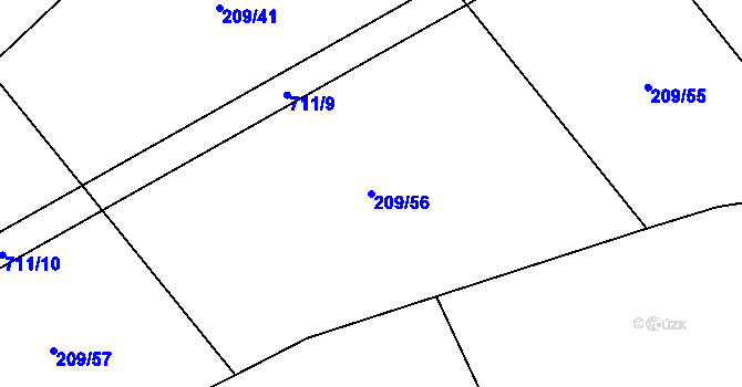 Parcela st. 209/56 v KÚ Kovářov, Katastrální mapa