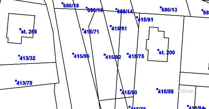 Parcela st. 415/92 v KÚ Kovářov, Katastrální mapa