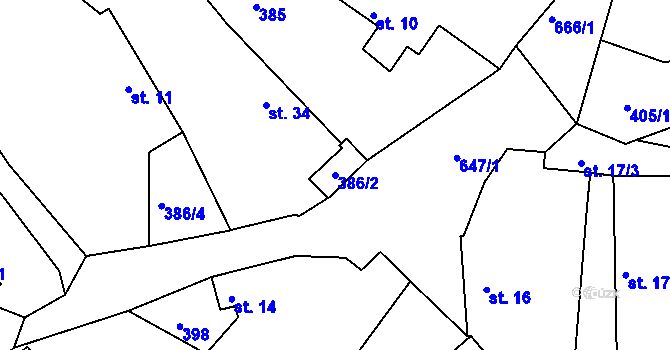 Parcela st. 386/2 v KÚ Březí u Kovářova, Katastrální mapa