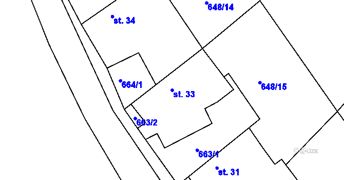 Parcela st. 33 v KÚ Radvánov, Katastrální mapa