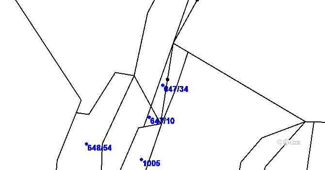 Parcela st. 647/34 v KÚ Radvánov, Katastrální mapa