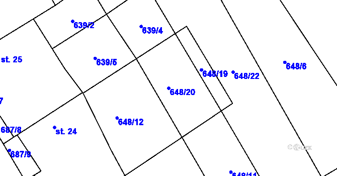Parcela st. 648/20 v KÚ Radvánov, Katastrální mapa