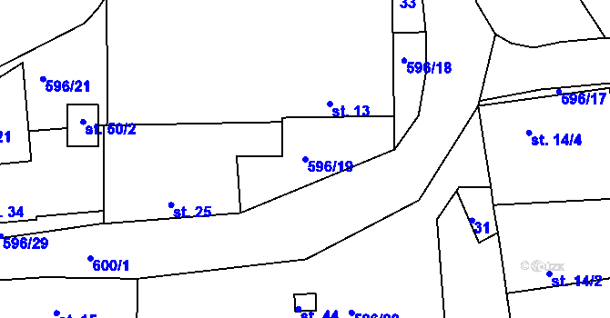 Parcela st. 596/19 v KÚ Vepice, Katastrální mapa