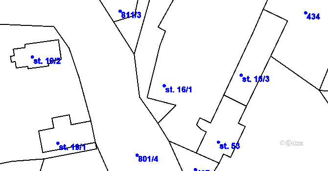 Parcela st. 16/1 v KÚ Vladyčín, Katastrální mapa