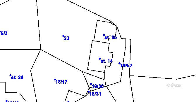 Parcela st. 14 v KÚ Hrbokov, Katastrální mapa