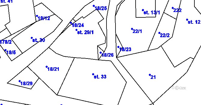 Parcela st. 18/26 v KÚ Hrbokov, Katastrální mapa
